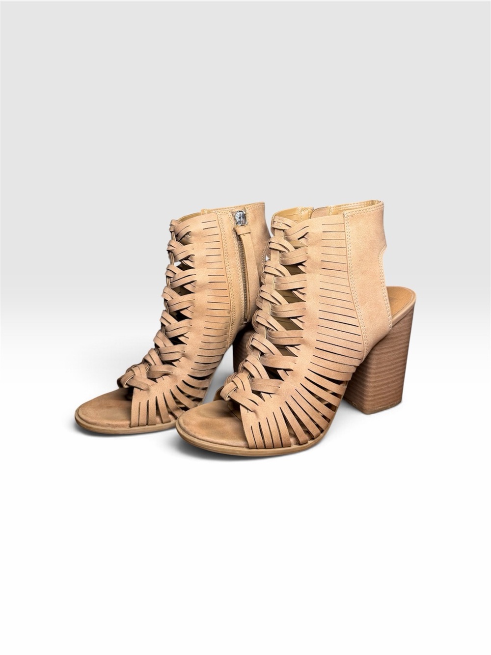 DV by Dolce Vita Tan Fringe Lace-Up Block Heel Sandals